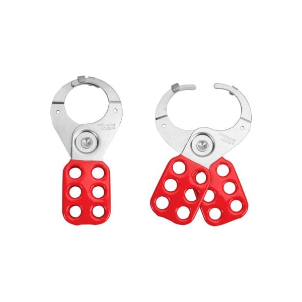 Master Lock Master Lock Safety Hasp, 1-1/2in diameter steel jaws with locking tabs, Red ALO802 - main